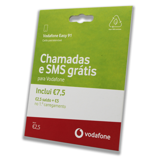 CARTÃO VODAFONE EASY91 7,5€ (2,5€ SALDO + 5€ NO 1º CARREGAMENTO)